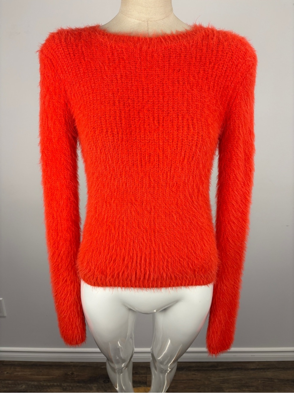 ZARA Orange Fuzzy Eyelash Knit Open Back Scoop Cutout Sweater M